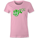 AJ Allmendinger - Women's Basic Tee Green Flame Logo Black Acid Apparel