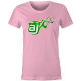 AJ Allmendinger - Women's Basic Tee Green Flame Logo Black Acid Apparel