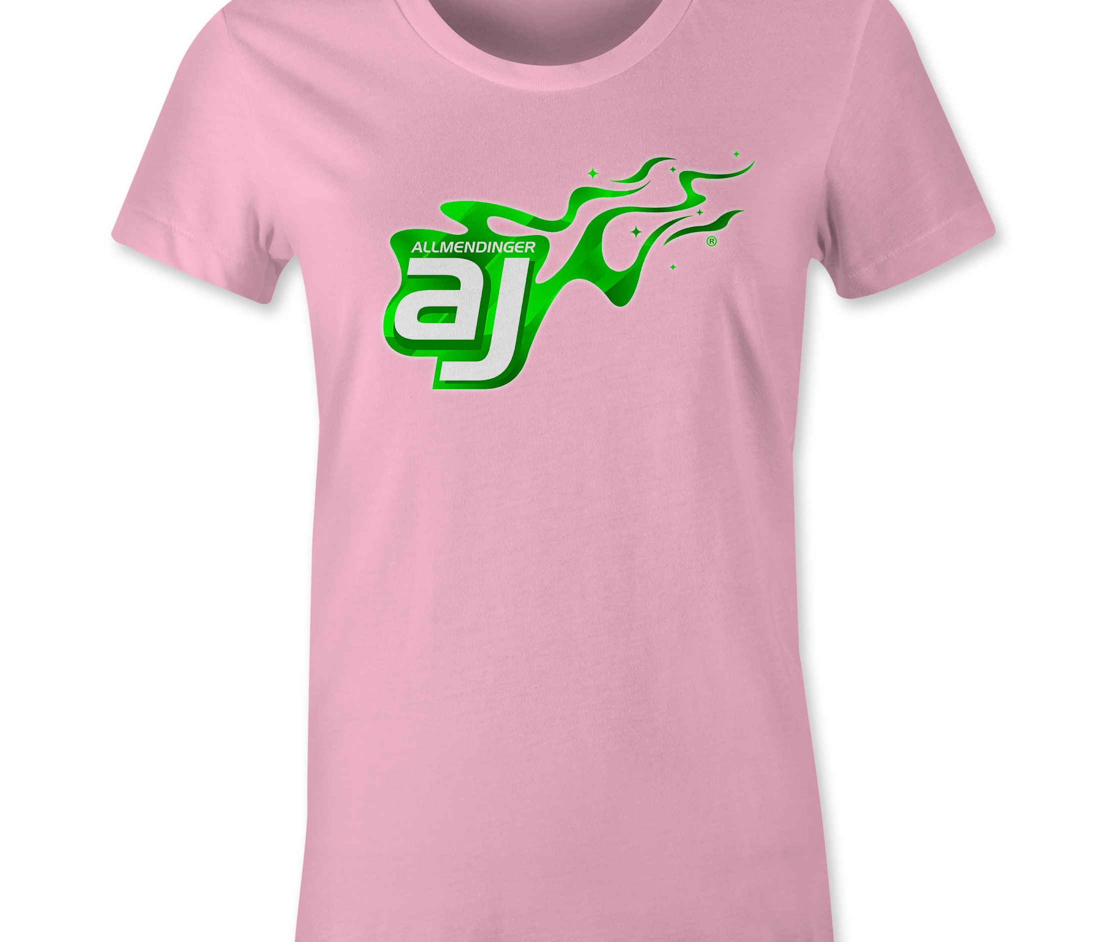 AJ Allmendinger - Women's Basic Tee Green Flame Logo Black Acid Apparel