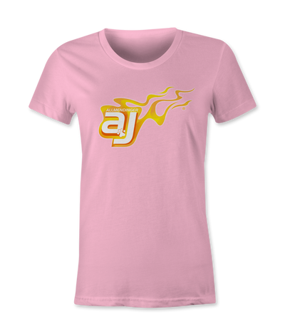 AJ Allmendinger - Women's Basic Tee Orange Flame Logo Black Acid Apparel