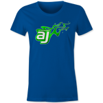 AJ Allmendinger - Women's Basic Tee Green Flame Logo Black Acid Apparel