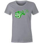 AJ Allmendinger - Women's Basic Tee Green Flame Logo Black Acid Apparel