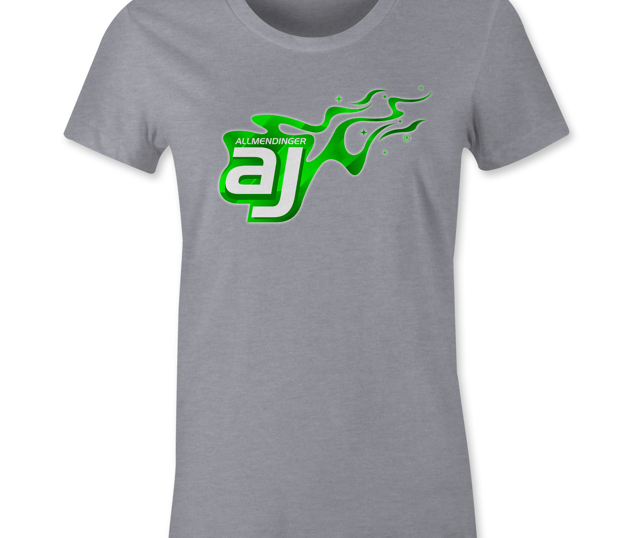 AJ Allmendinger - Women's Basic Tee Green Flame Logo Black Acid Apparel