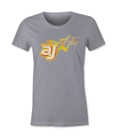 AJ Allmendinger - Women's Basic Tee Orange Flame Logo Black Acid Apparel