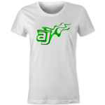 AJ Allmendinger - Women's Basic Tee Green Flame Logo Black Acid Apparel