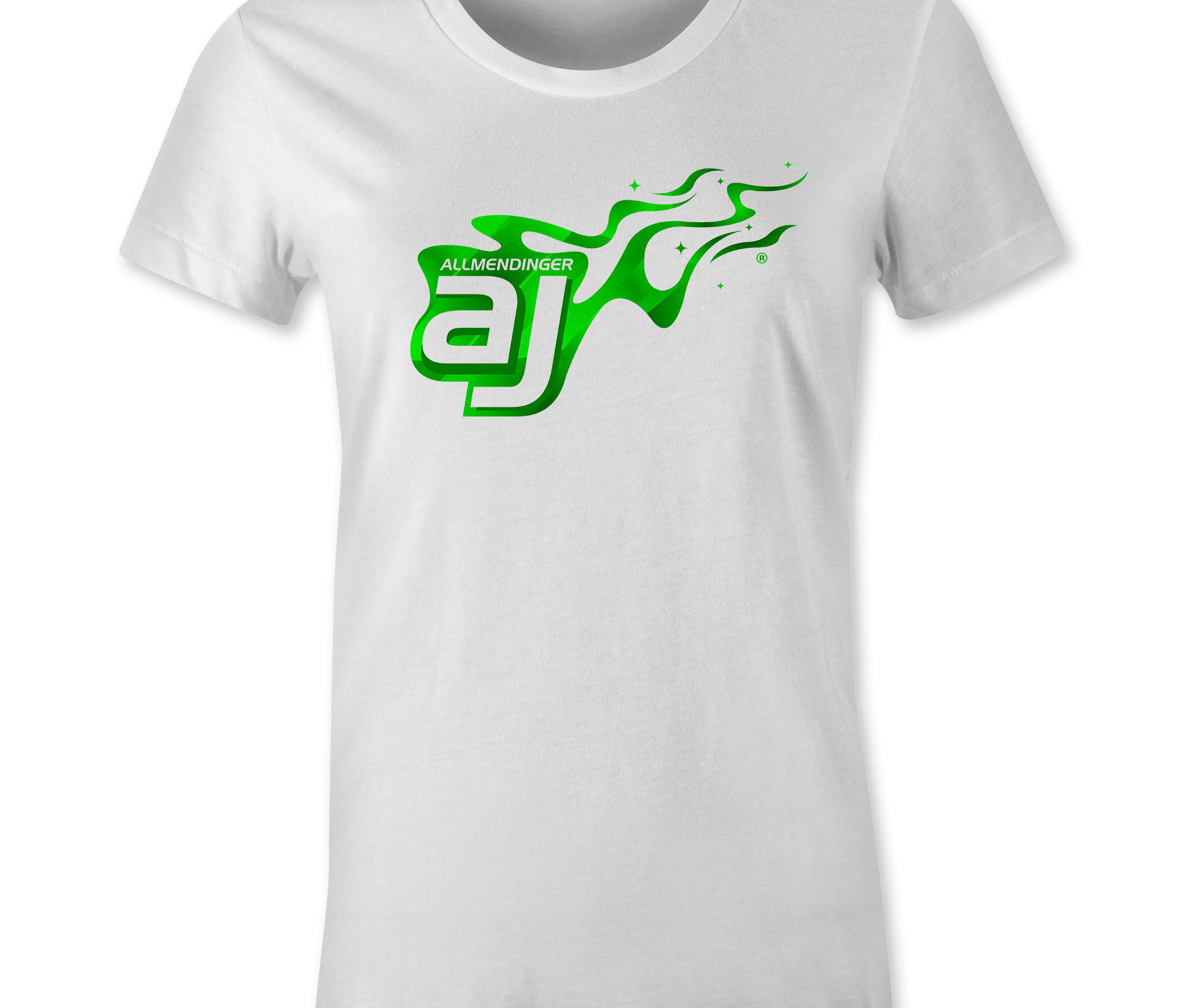 AJ Allmendinger - Women's Basic Tee Green Flame Logo Black Acid Apparel